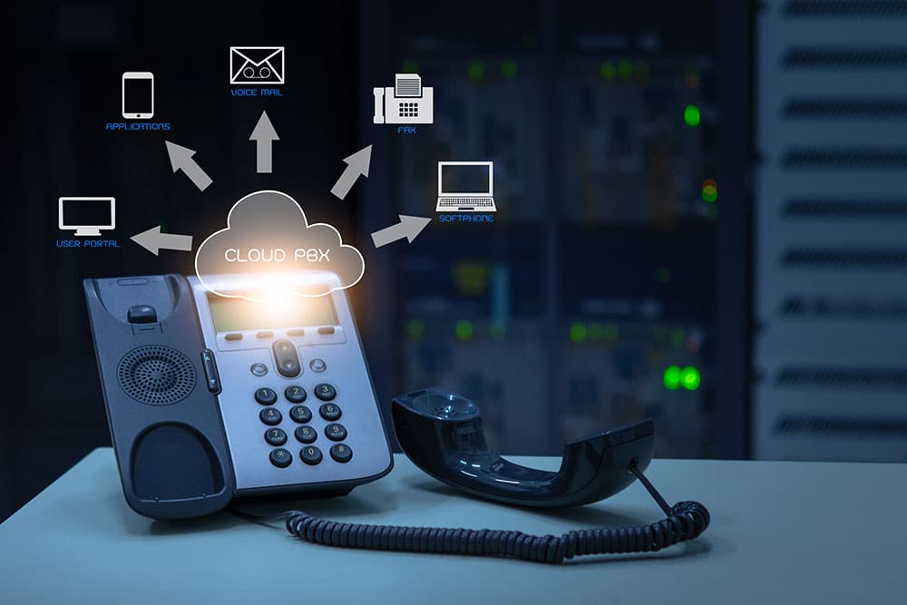 Telephone device with illustration icon of voip services