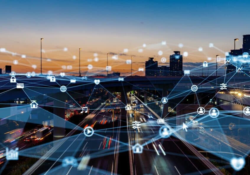 Smart city and communication network concept 5G LPWA (Low Power Wide Area)